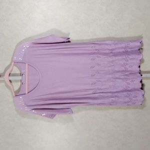 03524 Soft Surroundings lavender tunic w/lace hem sequins L/XL